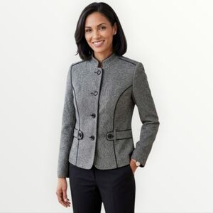 SZ10P Silk Blend Tweed Louben For Laura Petites Women's Grey Blazer